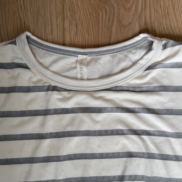 Pinkblush White + Heather Grey Striped Maternity Midi Dress, Summer Sundress - Picture 2 of 9